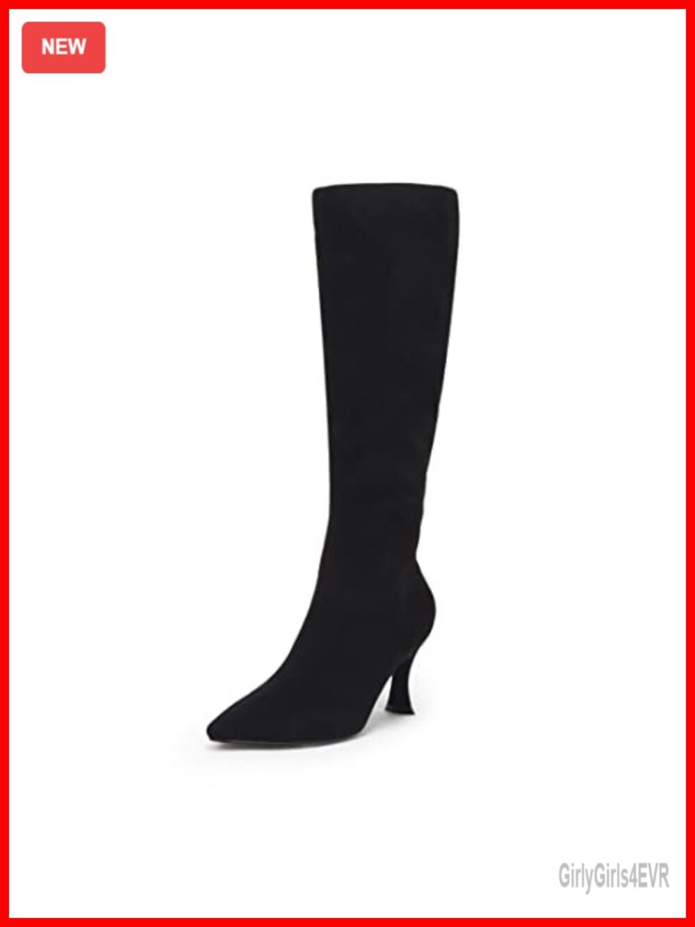 Womens Knee High Boots Pointed Toe Kitten Heel Side Zipper Stretchy Vegan Suede